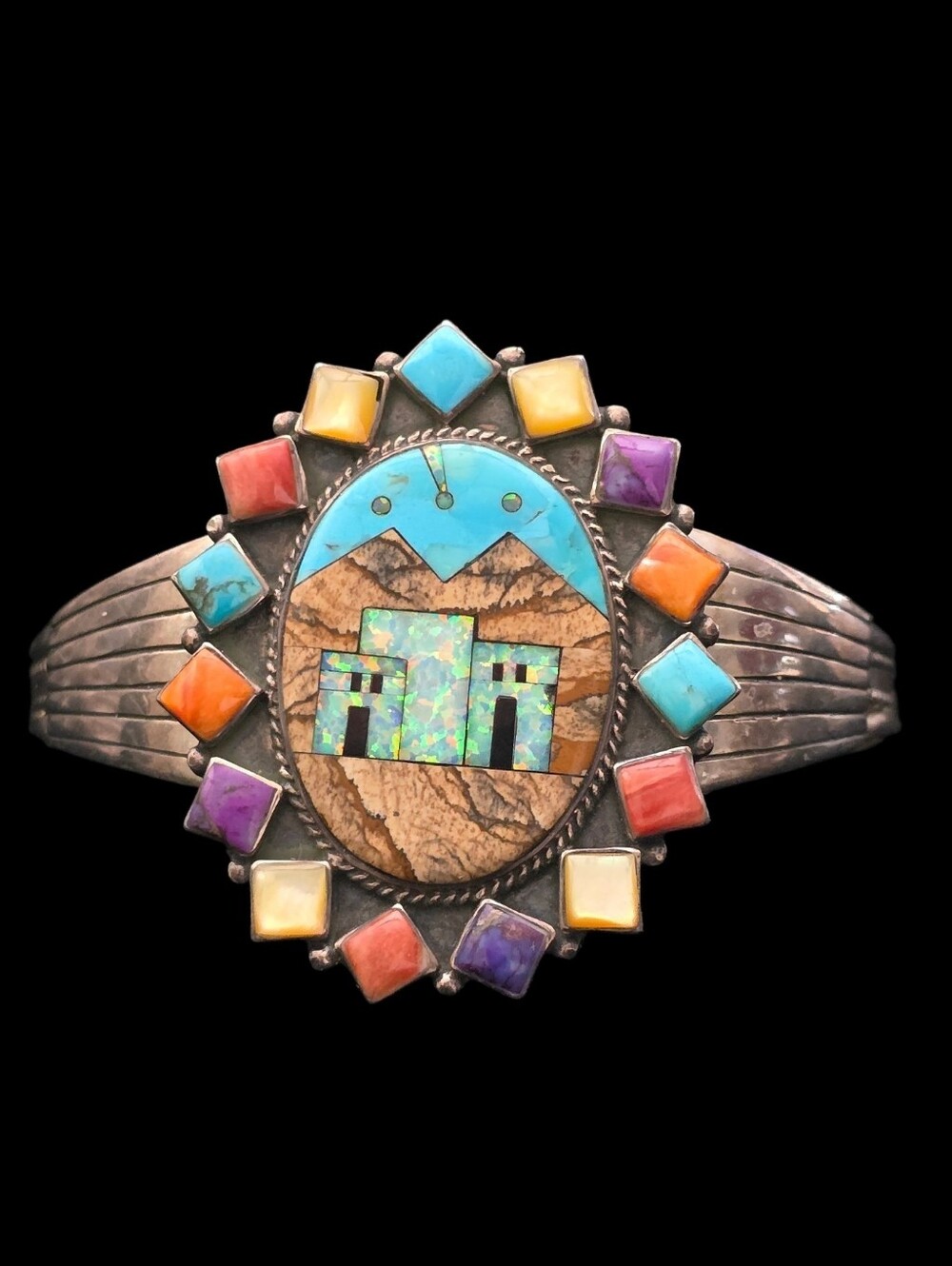 Native American Village Design Multicolor Cuff Bracelet